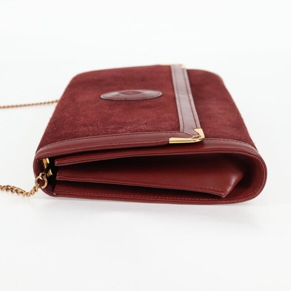 CARTIER Chain Shoulder Bag Suede Leather Red Gold Auth 118790V - Picture 3 of 16